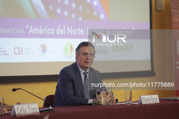 Marcelo Ebrard, Secretary of Economy, delivers a speech as part of the International Seminar ''North America: what lies ahead'', where he di...