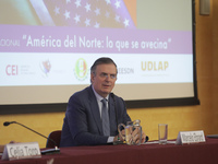 Marcelo Ebrard, Secretary of Economy, delivers a speech as part of the International Seminar ''North America: what lies ahead'', where he di...