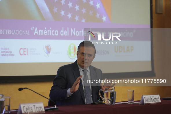 Marcelo Ebrard, Secretary of Economy, delivers a speech as part of the International Seminar ''North America: what lies ahead'', where he di...