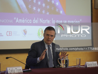 Marcelo Ebrard, Secretary of Economy, delivers a speech as part of the International Seminar ''North America: what lies ahead'', where he di...