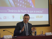 Marcelo Ebrard, Secretary of Economy, delivers a speech as part of the International Seminar ''North America: what lies ahead'', where he di...