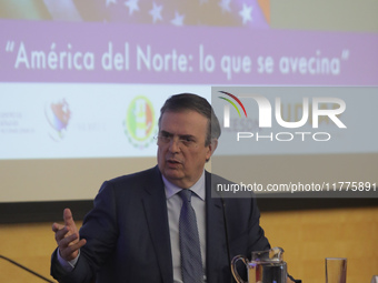 Marcelo Ebrard, Secretary of Economy, delivers a speech as part of the International Seminar ''North America: what lies ahead'', where he di...