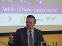 Marcelo Ebrard, Secretary of Economy, delivers a speech as part of the International Seminar ''North America: what lies ahead'', where he di...