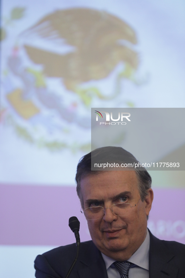 Marcelo Ebrard, Secretary of Economy, delivers a speech as part of the International Seminar ''North America: what lies ahead'', where he di...