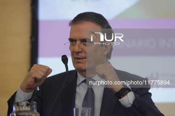 Marcelo Ebrard, Secretary of Economy, delivers a speech as part of the International Seminar ''North America: what lies ahead'', where he di...