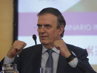 Marcelo Ebrard, Secretary of Economy, delivers a speech as part of the International Seminar ''North America: what lies ahead'', where he di...