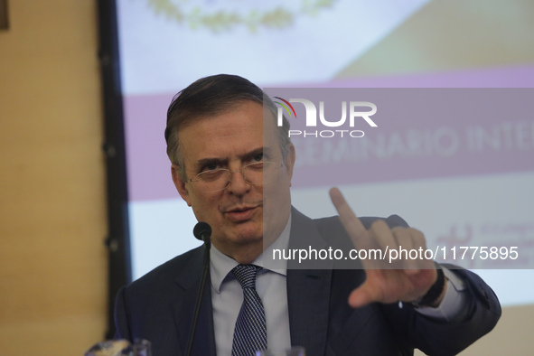 Marcelo Ebrard, Secretary of Economy, delivers a speech as part of the International Seminar ''North America: what lies ahead'', where he di...