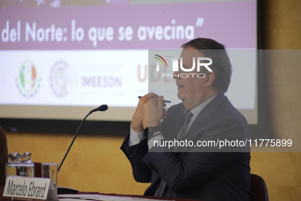 Marcelo Ebrard, Secretary of Economy, delivers a speech as part of the International Seminar ''North America: what lies ahead'', where he di...