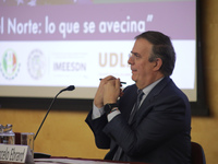 Marcelo Ebrard, Secretary of Economy, delivers a speech as part of the International Seminar ''North America: what lies ahead'', where he di...