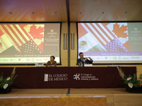 Marcelo Ebrard, Secretary of Economy, delivers a speech as part of the International Seminar ''North America: what lies ahead'', where he di...