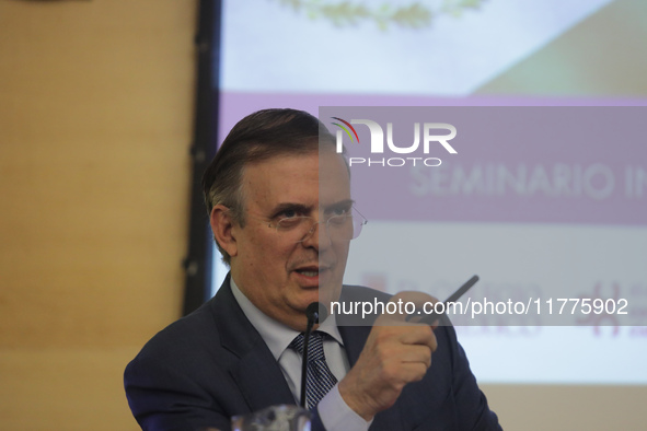 Marcelo Ebrard, Secretary of Economy, delivers a speech as part of the International Seminar ''North America: what lies ahead'', where he di...