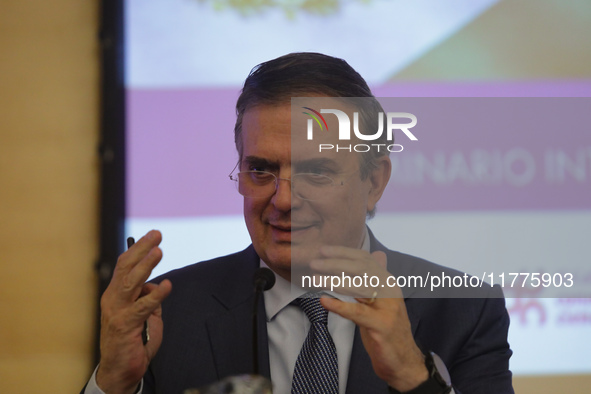 Marcelo Ebrard, Secretary of Economy, delivers a speech as part of the International Seminar ''North America: what lies ahead'', where he di...