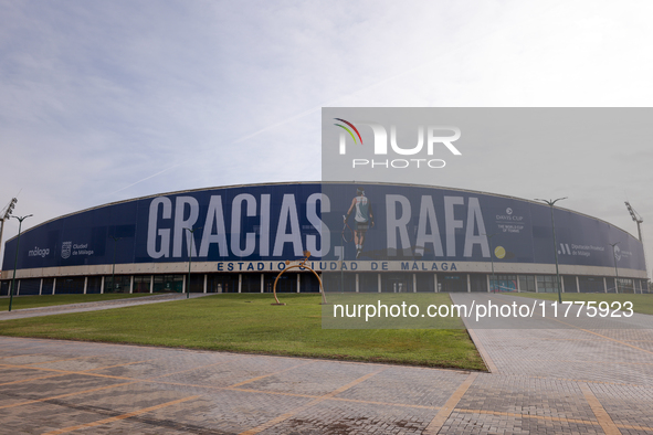 A banner with the slogan ''Thank you Rafa'' pays tribute to Rafael Nadal for his retirement from tennis during the Billie Jean King Cup matc...