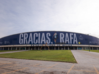 A banner with the slogan ''Thank you Rafa'' pays tribute to Rafael Nadal for his retirement from tennis during the Billie Jean King Cup matc...