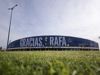 A banner with the slogan ''Thank you Rafa'' pays tribute to Rafael Nadal for his retirement from tennis during the Billie Jean King Cup matc...