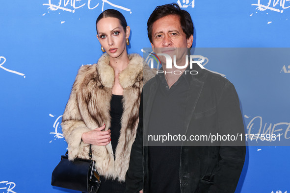 Bailey Mikel and Clifton Collins Jr. arrive at the Los Angeles Premiere Of A24's 'Queer' held at the Directors Guild of America Theater Comp...