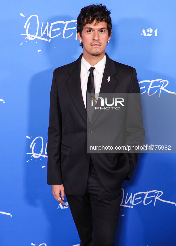 Omar Apollo arrives at the Los Angeles Premiere Of A24's 'Queer' held at the Directors Guild of America Theater Complex on November 13, 2024...