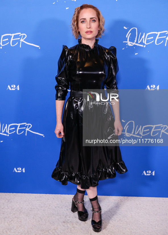 Zoe Lister-Jones arrives at the Los Angeles Premiere Of A24's 'Queer' held at the Directors Guild of America Theater Complex on November 13,...