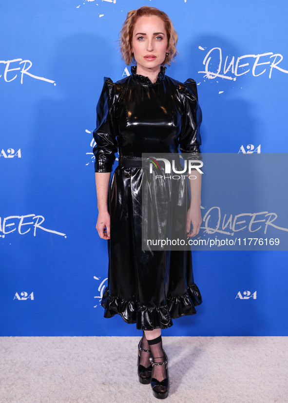 Zoe Lister-Jones arrives at the Los Angeles Premiere Of A24's 'Queer' held at the Directors Guild of America Theater Complex on November 13,...