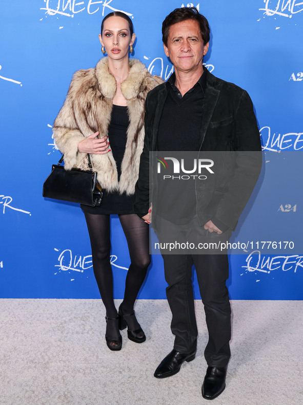 Bailey Mikel and Clifton Collins Jr. arrive at the Los Angeles Premiere Of A24's 'Queer' held at the Directors Guild of America Theater Comp...