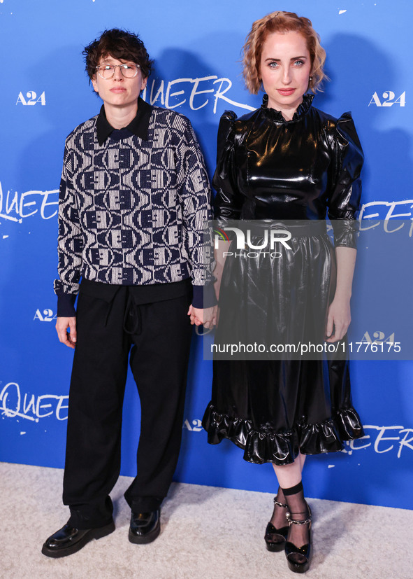 Sammi Cohen and Zoe Lister-Jones arrive at the Los Angeles Premiere Of A24's 'Queer' held at the Directors Guild of America Theater Complex...