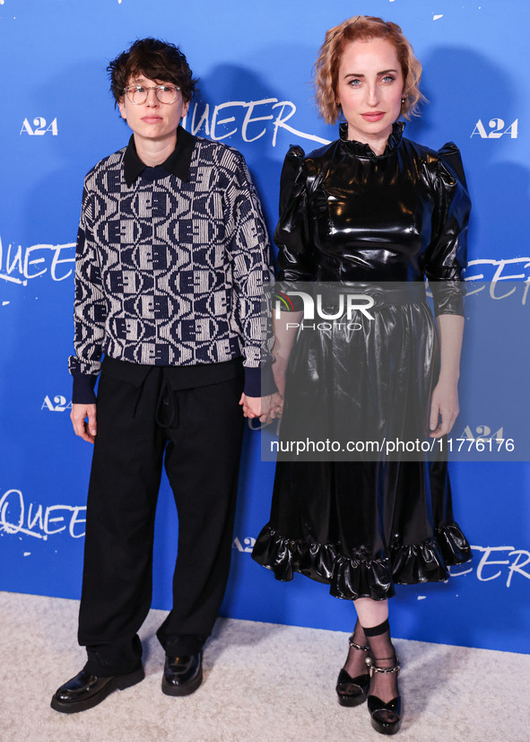 Sammi Cohen and Zoe Lister-Jones arrive at the Los Angeles Premiere Of A24's 'Queer' held at the Directors Guild of America Theater Complex...