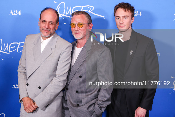 Luca Guadagnino, Daniel Craig and Drew Starkey arrive at the Los Angeles Premiere Of A24's 'Queer' held at the Directors Guild of America Th...