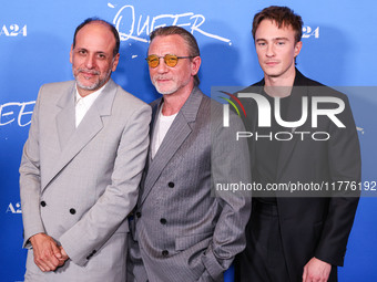 Luca Guadagnino, Daniel Craig and Drew Starkey arrive at the Los Angeles Premiere Of A24's 'Queer' held at the Directors Guild of America Th...