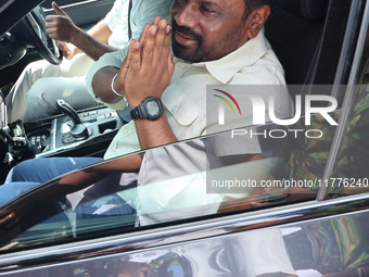 Sri Lankan president Anura Kumara Dissanayake acknowledges his supporters after casting his vote for the parliamentary election in Colombo,...