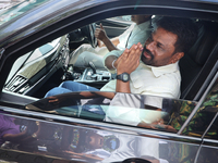 Sri Lankan president Anura Kumara Dissanayake acknowledges his supporters after casting his vote for the parliamentary election in Colombo,...