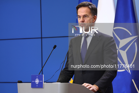 NATO Secretary General Mark Rutte during the press conference after his meeting with Polish Prime Minister Donald Tusk in Warsaw, Poland on...