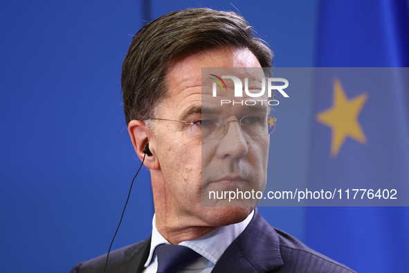 NATO Secretary General Mark Rutte during the press conference after his meeting with Polish Prime Minister Donald Tusk in Warsaw, Poland on...