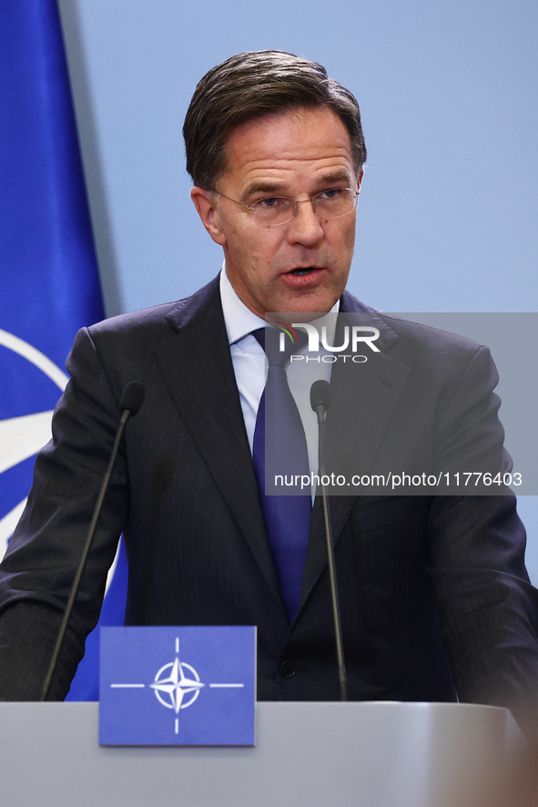 NATO Secretary General Mark Rutte during the press conference after his meeting with Polish Prime Minister Donald Tusk in Warsaw, Poland on...