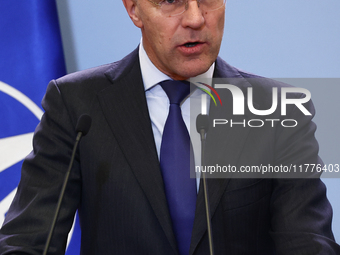 NATO Secretary General Mark Rutte during the press conference after his meeting with Polish Prime Minister Donald Tusk in Warsaw, Poland on...