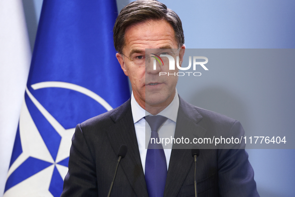 NATO Secretary General Mark Rutte during the press conference after his meeting with Polish Prime Minister Donald Tusk in Warsaw, Poland on...