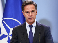 NATO Secretary General Mark Rutte during the press conference after his meeting with Polish Prime Minister Donald Tusk in Warsaw, Poland on...