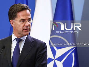 NATO Secretary General Mark Rutte during the press conference after his meeting with Polish Prime Minister Donald Tusk in Warsaw, Poland on...