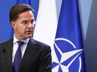 NATO Secretary General Mark Rutte during the press conference after his meeting with Polish Prime Minister Donald Tusk in Warsaw, Poland on...