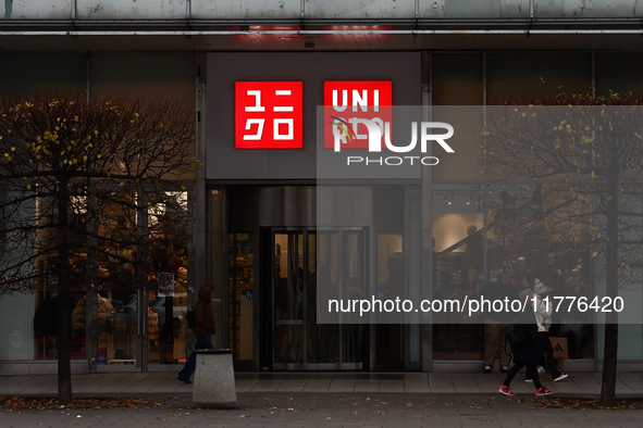 Uniqlo logo is seen at the store in Warsaw, Poland on November 13, 2024. 