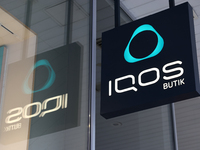 Iqos logo is seen at the store in Warsaw, Poland on November 13, 2024. (