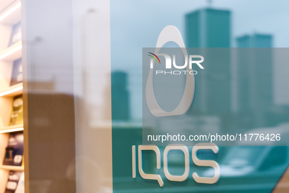 Iqos logo is seen at the store in Warsaw, Poland on November 13, 2024. 