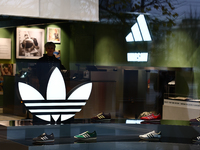 Adidas logos are seen at the in Warsaw, Poland on November 13, 2024. (