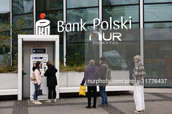 PKO Bank Polski logo is seen on Rotunda building in Warsaw, Poland on November 13, 2024. 