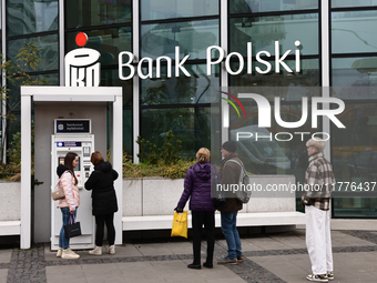 PKO Bank Polski logo is seen on Rotunda building in Warsaw, Poland on November 13, 2024. (