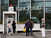 PKO Bank Polski logo is seen on Rotunda building in Warsaw, Poland on November 13, 2024. (