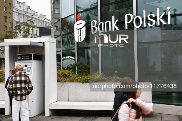 PKO Bank Polski logo is seen on Rotunda building in Warsaw, Poland on November 13, 2024. 