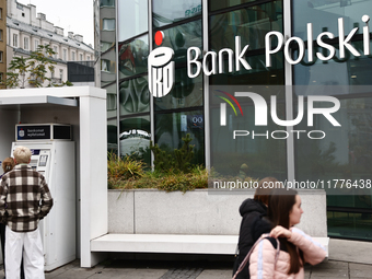 PKO Bank Polski logo is seen on Rotunda building in Warsaw, Poland on November 13, 2024. (