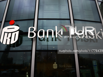 PKO Bank Polski logo is seen on Rotunda building in Warsaw, Poland on November 13, 2024. (