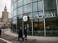 PKO Bank Polski logo is seen on Rotunda building in Warsaw, Poland on November 13, 2024. (