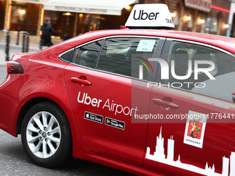 Uber Airport logo is seen on a car in Warsaw, Poland on November 13, 2024. (